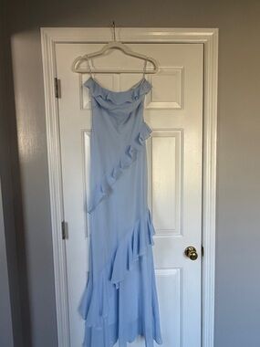 Light Blue Strapless Ruffle Slip Dress for Women